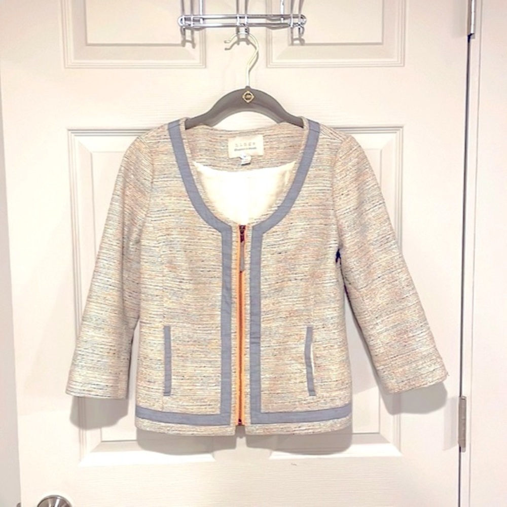 Hinge Tweed Zip Blazer XS Nordstrom Orange Trim Jacket